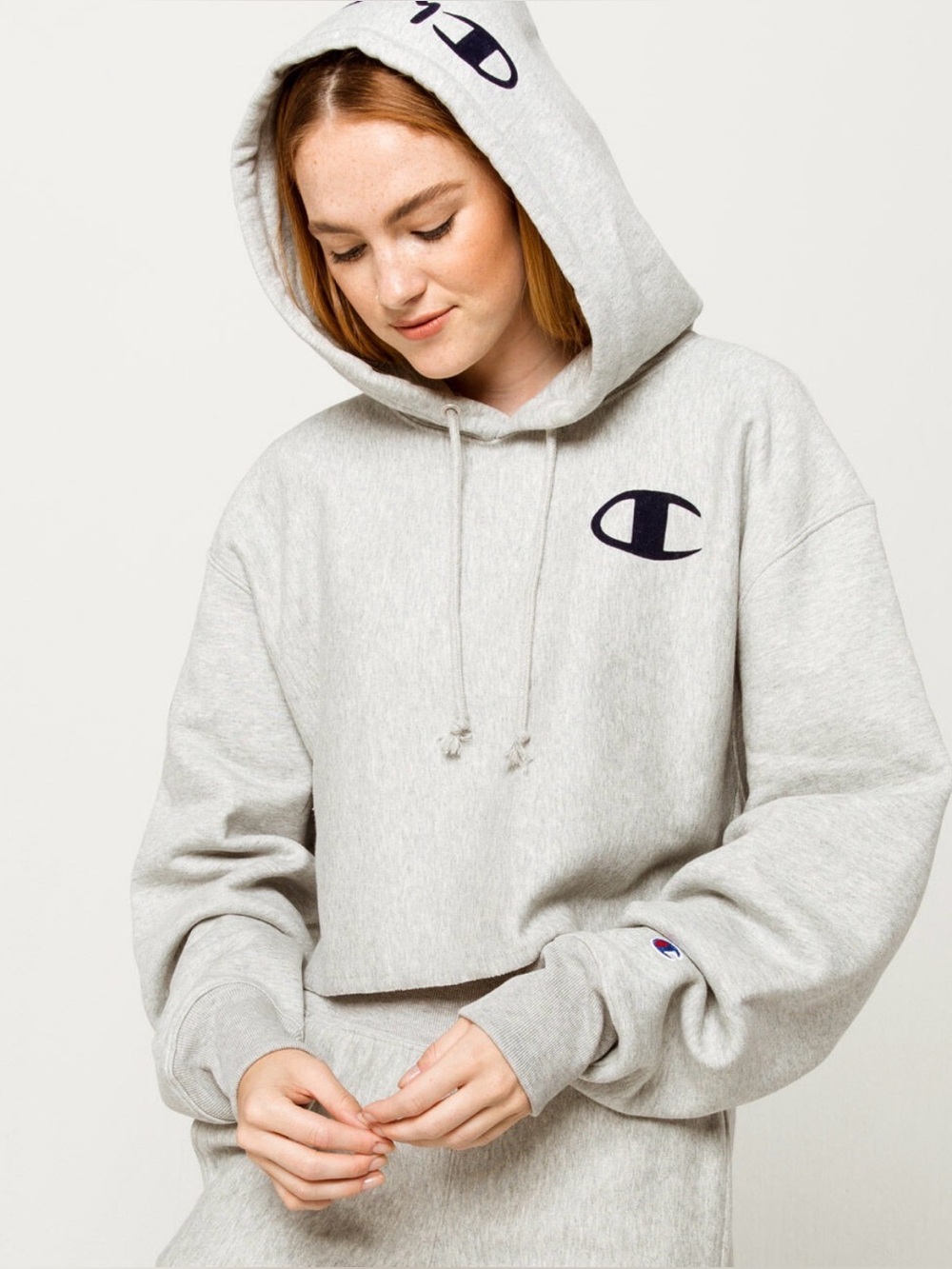 Champion Reverse Weave cropped hoodie Embroidered velvet C logo large hood logo